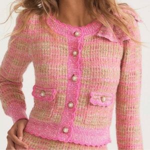LoveShackFancy Chantria Cardigan Majestic Pink Tweed Jacket NWT size Small